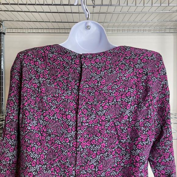 Vintage Cristallo Womens Purple Ditsy Floral Silk Blouse Size 42/10 Boho Italian - Picture 10 of 12